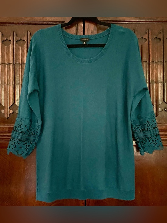 Talbots Tops - Vintage Talbots Teal Crochet Sleeve Scoop Neck Top Size M